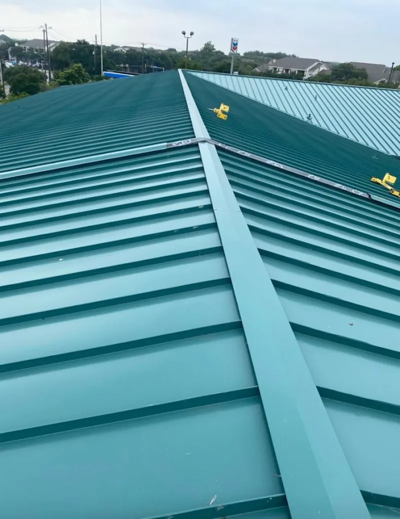 Green commercial metal roof ridge and valley for Metal Roof Repair in Parole